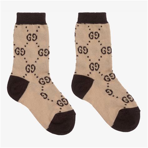 Children's cotton GG socks in beige and brown 